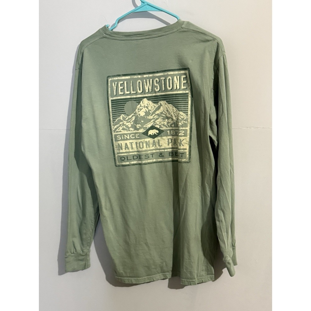 Yellowstone National Park Blue 84 100% Cotton Sage Green Unisex Long Sleeve Sz M
